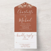Terracotta String Lights Elegant Script Wedding All In One Uitnodiging (Binnen)