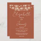 Terracotta String Lights Elegant Script Wedding Kaart (Voorkant / Achterkant)