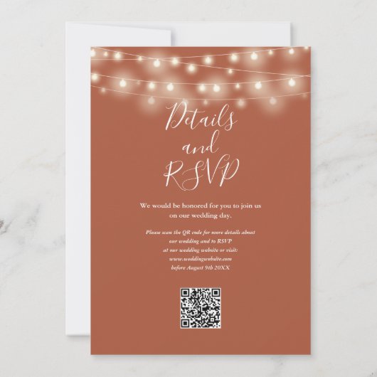 Terracotta String Lights Floral QR Code Bruiloft Kaart (Achterkant)