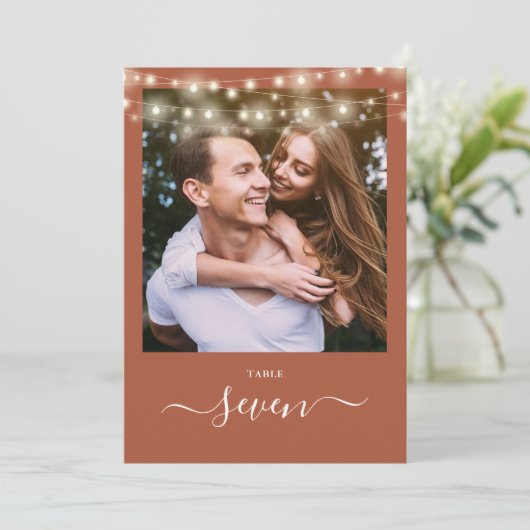 Terracotta String Lights Foto Tafelnummer (Staand voorkant)