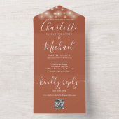 Terracotta String Lights QR Code Monogram Weddensc All In One Uitnodiging (Binnen)