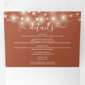 Terracotta String Lights Script Monogram Bruiloft Drieluik Uitnodiging (Binnenzijde eerst)