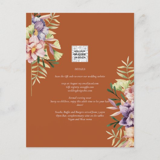 Terracotta Summer Floral Wedding Invite QR Code (Achterkant)