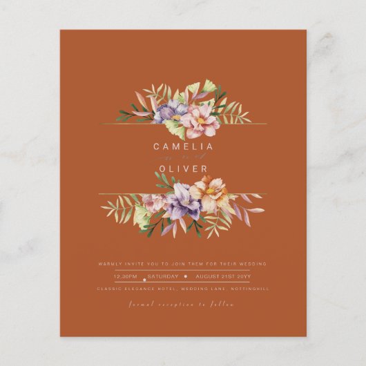Terracotta Summer Floral Wedding Invite QR Code Flyer (Voorkant)