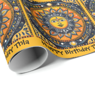 Terracotta Sun Personaliseer Naam Verjaardag Roll  Cadeaupapier