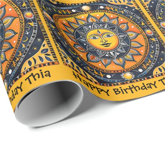 Terracotta Sun Personaliseer Naam Verjaardag Roll  Cadeaupapier (Rol Hoek)