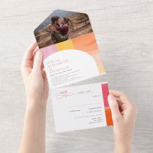 Terracotta Sunrise Boho Wedding All In One Uitnodiging