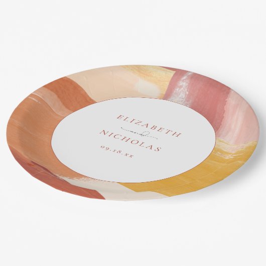 Terracotta Sunrise | Monogram bruiloft Papieren Bordje (Gekanteld)