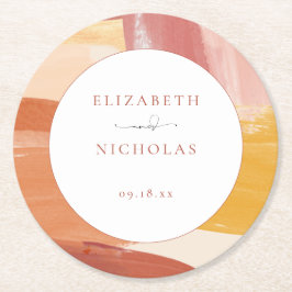 Terracotta Sunrise | Monogram bruiloft Ronde Kartonnen Onderzetter