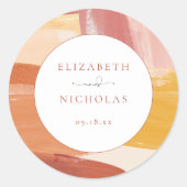 Terracotta Sunrise | Monogram Huwelijk Ronde Sticker (Voorkant)
