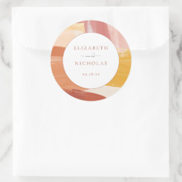 Terracotta Sunrise | Monogram Huwelijk Ronde Sticker