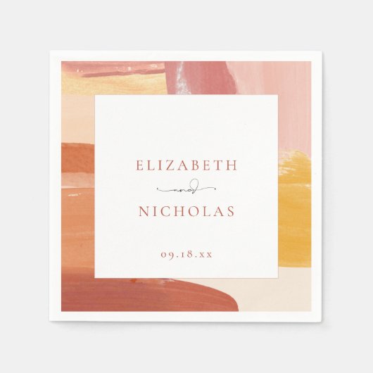 Terracotta Sunrise | Monogram Weddenschap Napkins Servet (Voorkant)
