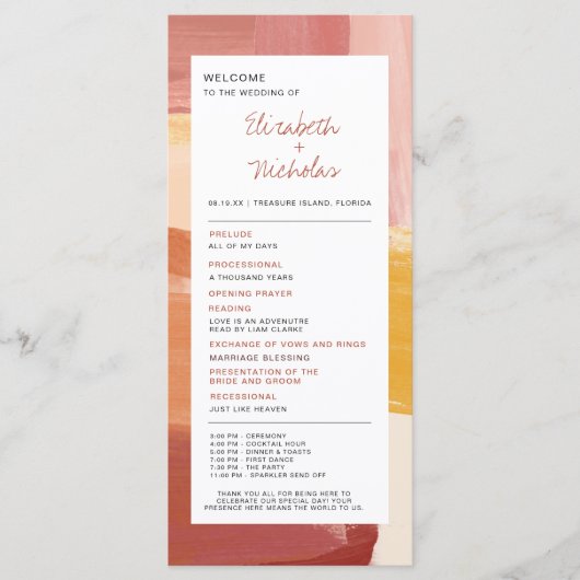 Terracotta Sunrise | Weddenschap-programma Menu (Voorkant)