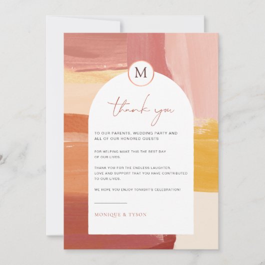 Terracotta Sunrise | Weddenstabel Hartelijk dank Bedankkaart (Voorkant)