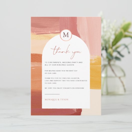 Terracotta Sunrise | Weddenstabel Hartelijk dank Bedankkaart (Staand voorkant)