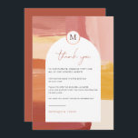 Terracotta Sunrise | Weddenstabel Hartelijk dank Bedankkaart<br><div class="desc">Een elegante en eenvoudige trouwplaatsbepalingskaart met "dank u" in een mooi script. Deze mooie tafelkaarten voor je gasten kunnen de plaats innemen van menukaarten aan de tafel. Voeg een spetter van kleur aan uw tafelkleed toe en geef uw gasten een unieke kluts! Deze professioneel ontworpen kaarten zijn snel aanpasbaar. Voeg...</div>