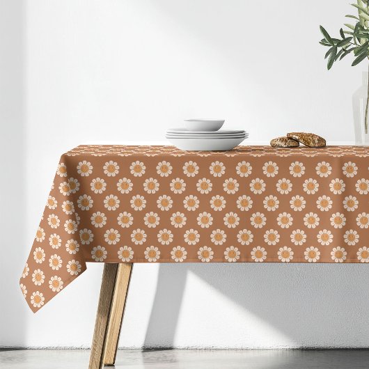 Terracotta Tablecloth Groovy 70s Flower Design Tafelkleed