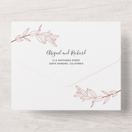 Terracotta tak met bladeren vallen bruiloft all in one uitnodiging (Achterkant)