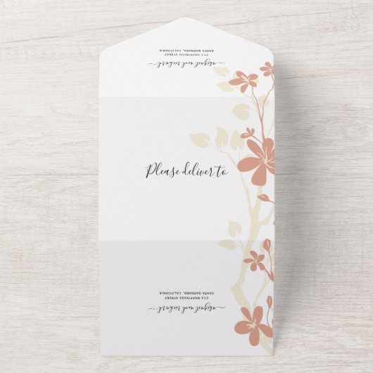 Terracotta tak met initialen bloemen bruiloft all in one uitnodiging (Buitenkant)