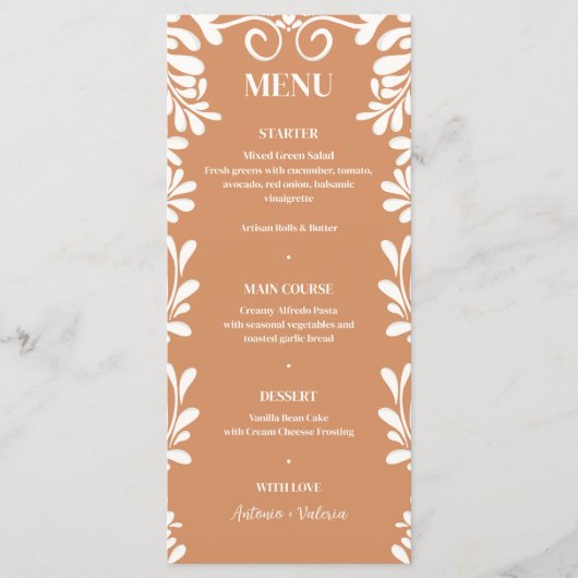 Terracotta Talavera Mexicaans Huwelijk Menu (Voorkant)