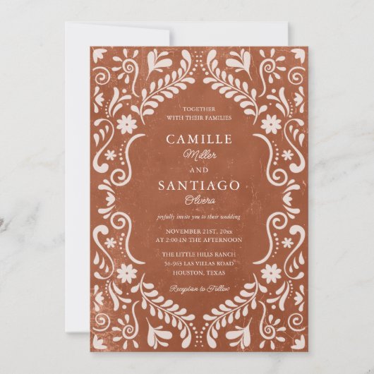 Terracotta Talavera Mexicaanse QR Code Huwelijk Kaart (Voorkant)