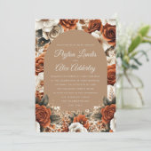 Terracotta Taupe Bloemenboog bruiloft Kaart (Staand voorkant)