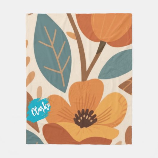 Terracotta & Teal Autumn pattern Fleece Deken (Voorkant)
