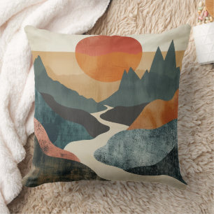 Terracotta Teal Berg Landschap bij Zonsondergang m Kussen