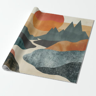 Terracotta Teal Berglandschap Bij Zonsondergang Ri Cadeaupapier