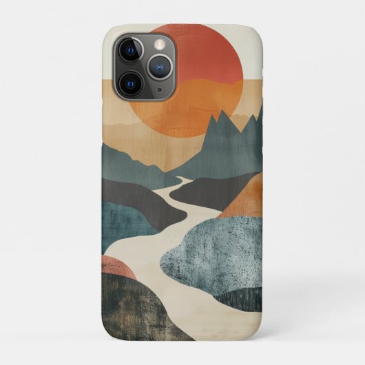 Terracotta Teal Berglandschap Zonsondergang Rivier Case-Mate iPhone Case (Achterkant)