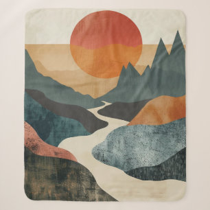 Terracotta Teal Berglandschap Zonsondergang Rivier Sherpa Deken