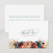 Terracotta Teal Blauwe Bloem Boho Kleine Dank Je Bedankkaart (Voorkant / Achterkant)