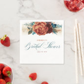 Terracotta Teal Bloemen Pampas Gras Bruiloft Feest Servet (Insitu)