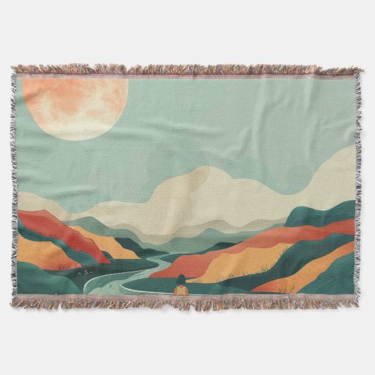 Terracotta Teal Boho Rivier Berg Reis Deken (Voorkant)