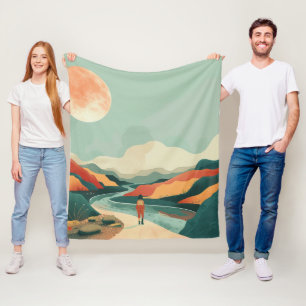 Terracotta Teal Boho Rivier Berg Reis Fleece Deken
