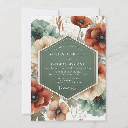Terracotta Teal Painterly Wedding Kaart (Voorkant)