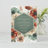 Terracotta Teal Painterly Wedding Kaart (Staand voorkant)