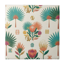 Terracotta Teal Protea & Waaierpalm Keramische Teg