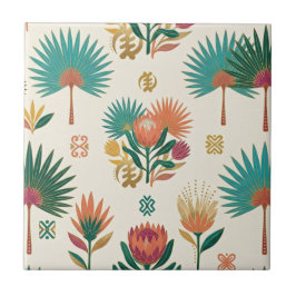Terracotta Teal Protea & Waaierpalm Keramische Teg Tegeltje