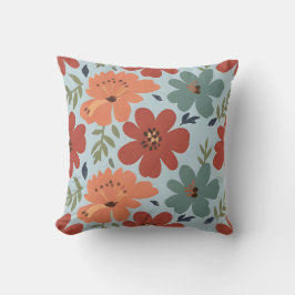 Terracotta & Teal Retro Bloemen Kussen