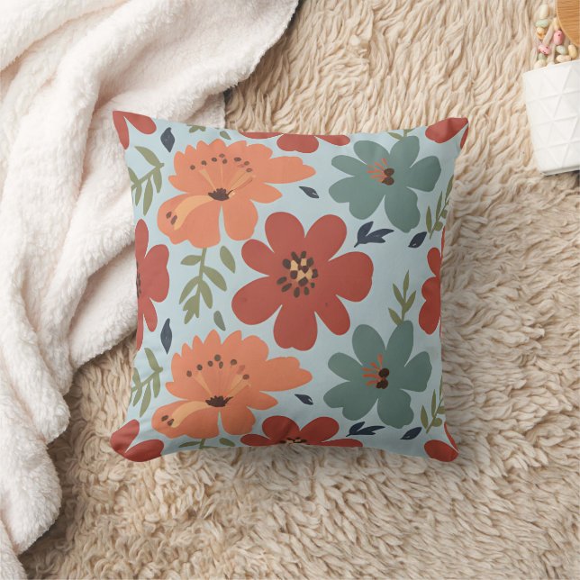 Terracotta & Teal Retro Floral Kussen (Deken)