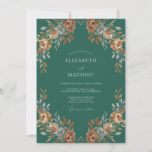 Terracotta Teal Rozen Bruiloft Kaart (Voorkant)