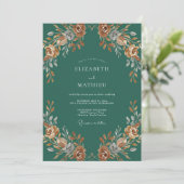 Terracotta Teal Rozen Bruiloft Kaart (Staand voorkant)