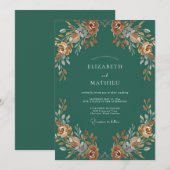 Terracotta Teal Rozen Bruiloft Kaart (Voorkant / Achterkant)