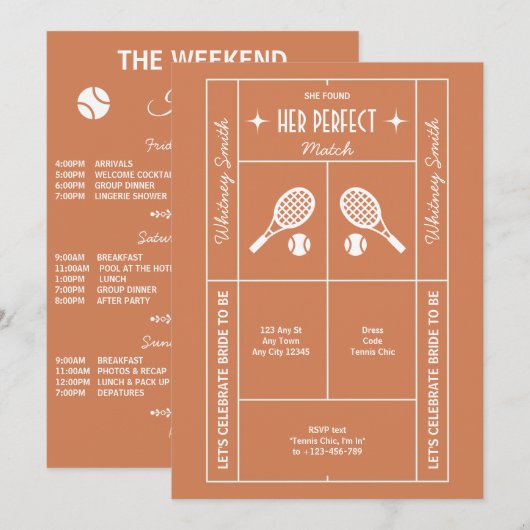 Terracotta Tennis Bachelorette Uitnodiging (Voorkant / Achterkant)