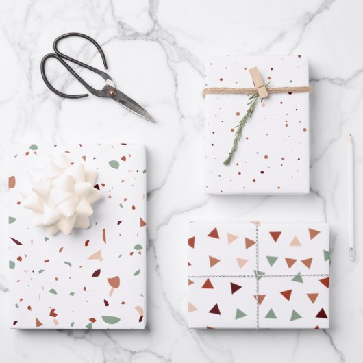 Terracotta Terrazzo Driehoeken & Stippen Modern Inpakpapier Vel (Voorkant)