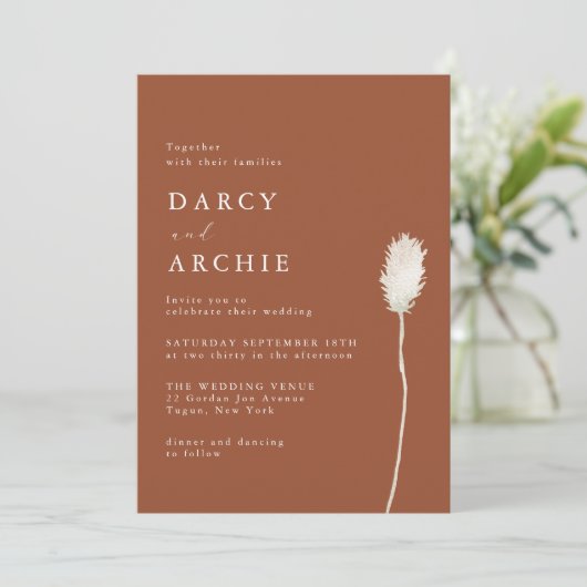 Terracotta Thistle bruiloft uitnodiging (Staand voorkant)