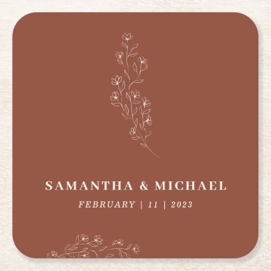 Terracotta Tiny Floral Boho Bruiloft Kartonnen Onderzetters (Voorkant)