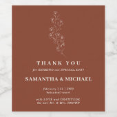 Terracotta Tiny Flower Elegant Dank je bruiloft Wijn Etiket (Enkel label)