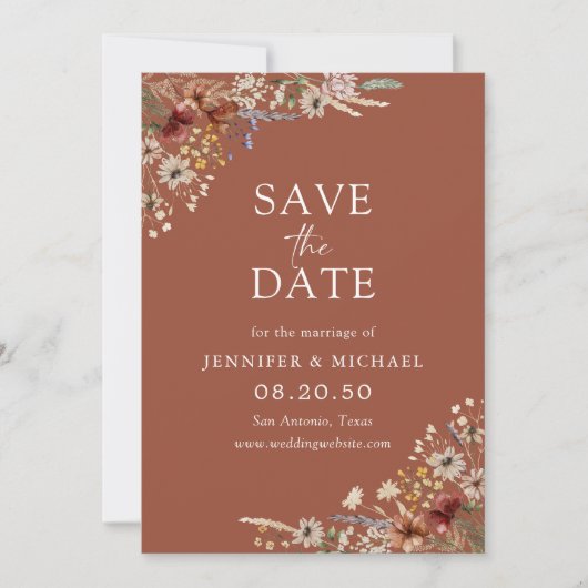 Terracotta Tiny Wildflower Bewaar de datum Kaart (Voorkant)